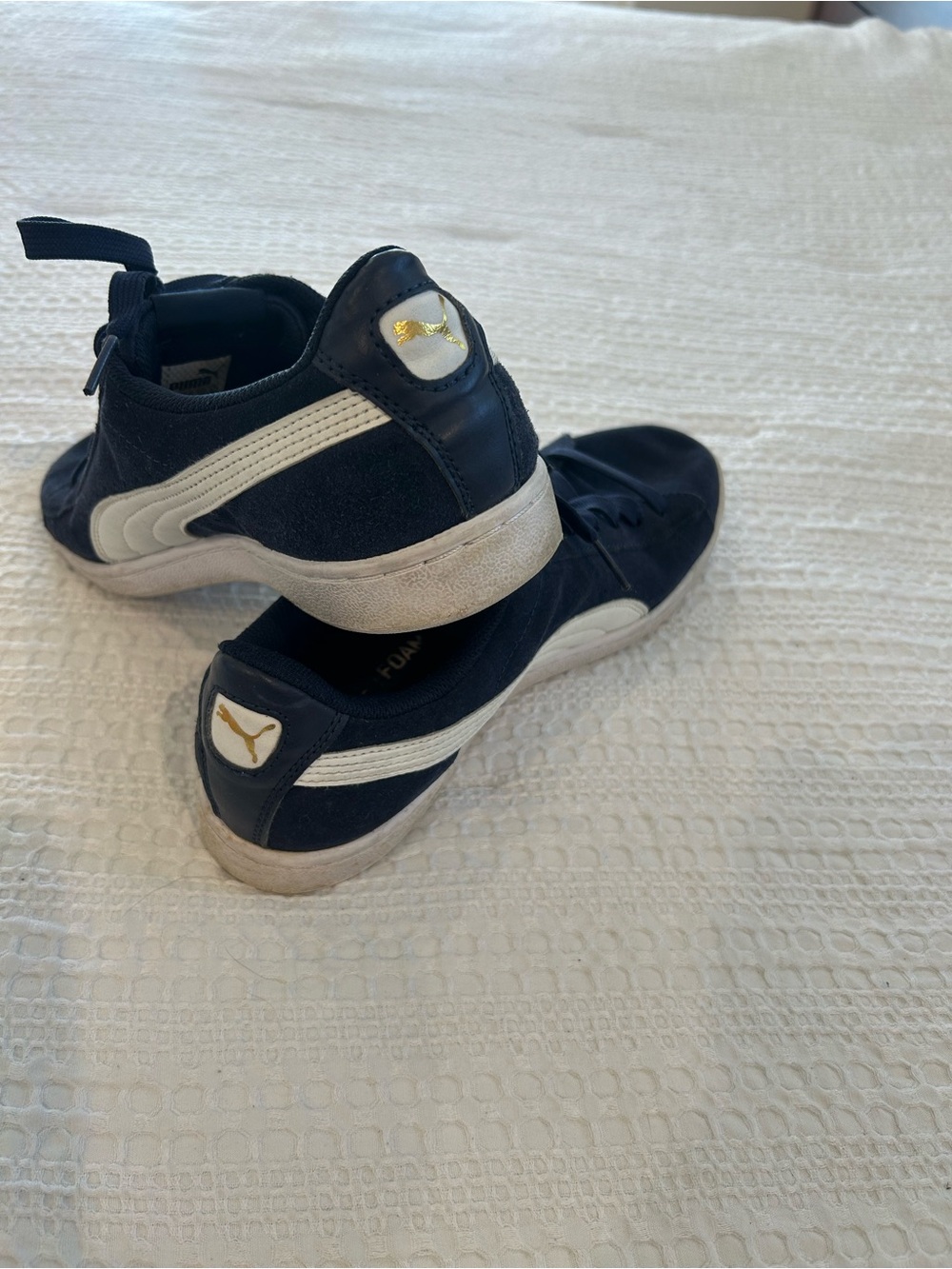 Puma  Women Navy Suede Low-Top Sneakers with Gold Logo